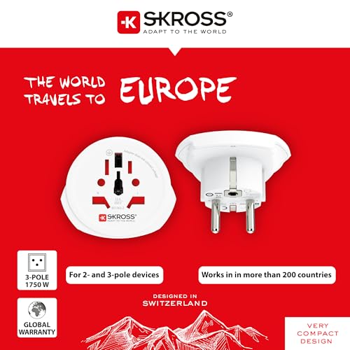 Skross - World to Europe Travel Adapter, Schuko Standard, Compact Design