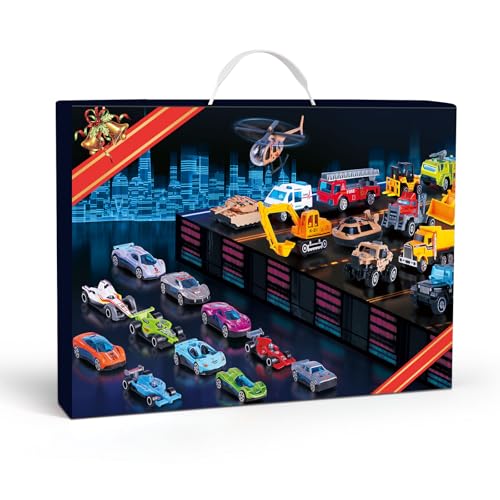 24 PCS Play Vehicles Advent Calendar, 24 Days of Surprises Toys Box, Christmas Countdown Advent Calendars for Kid Boys - Medaid International