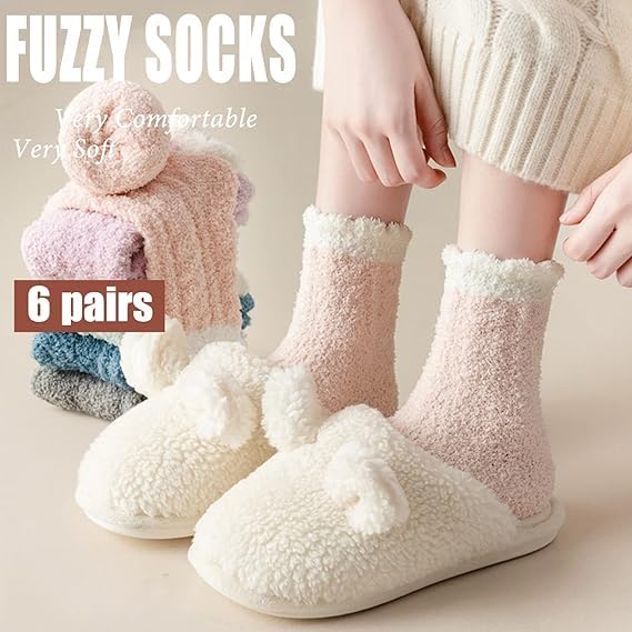 6 Pairs Womens Fuzzy Socks for Women, Warm Soft Christmas Sleeping Socks for Women Christmas Gift - Medaid International