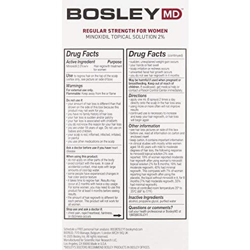 BosleyMD Minoxidil Woman Spray, Thinning Treatment/Hairspray for Hair Loss and Hair Regrowth, Topical Solution, No Mess Sprayer, 2-month Supply - Medaid International