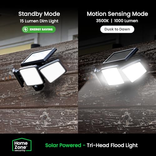 Home Zone - Solar Flood Lights 120° Motion Sensor, Waterproof, 1000 Lumens