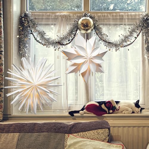 Eanloly - 3D LED Star Paper Lantern, 18" Eco-Friendly Holiday Decor, Twinkle Lights