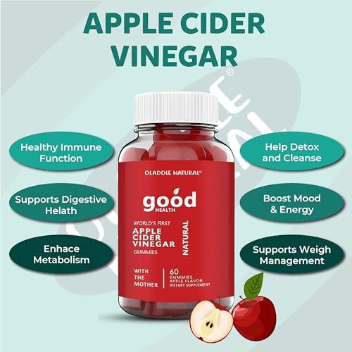 Oladole Apple Cider Vinegar Gummies with Mother - 60 Gummies | Delicious ACV Supplement for Weight Management, Digestion, Detox, Immune Health | Enriched with Vitamin B12, B9, Pomegranate, Beetroot - Medaid - Lebanon