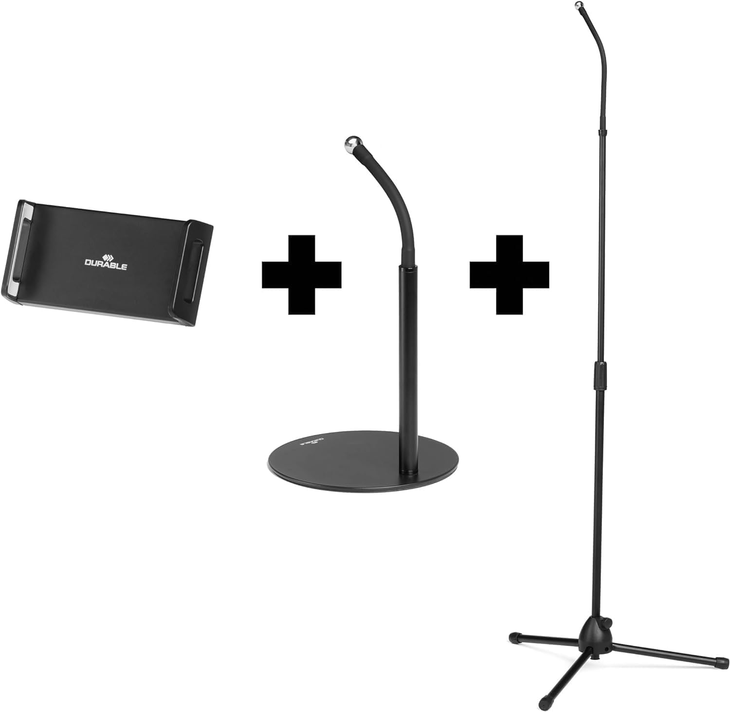 Durable Twist Tablet & Smartphone Table or Floor Stand - Gooseneck 360 Degrees Swivel Mount with Adjustable Height - Compatible with iPhone, Android, iPad, Tablet - Black Tablet & Smartphone Holder - Medaid International