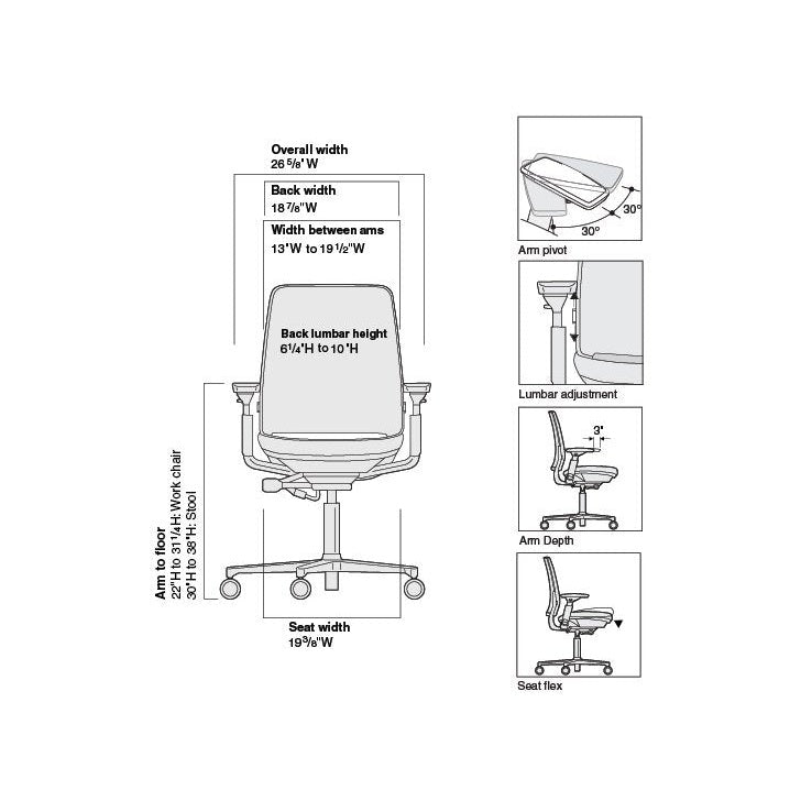 Steelcase Amia Task Chair: Black 3D Knit Back - Black Frame/Base - 4D Adjustable Arms - Standard Carpet Casters - Medaid International