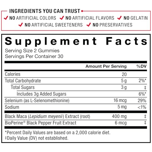 Force Factor Black Maca Gummies, Black Maca Root to Enhance Vitality in Men & Women, Increase Energy & Strength, with BioPerine for Superior Absorption, Delicious Passion Berry Flavor, 60 Gummies - Medaid International