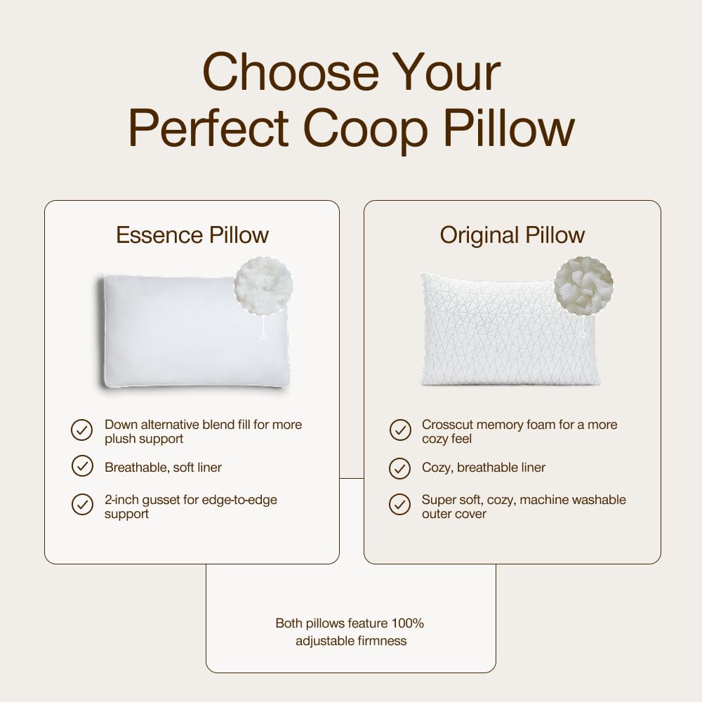 Coop Home Goods Essence Down Alternative Pillow Set of 2, Queen Size, Best Pillows for Sleeping, Adjustable Alternative to Down Pillows, Luxury Hotel Pillow for Back, Stomach or Side Sleepers - Medaid International