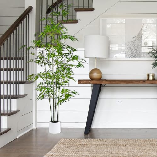 5.6ft Artificial Bamboo Tree with Tall White Planter - 4 Lifelike Natural Trunks & Silk Leaves, Realistic Faux Indoor Outdoor Plant for Home, Office, Living Room, Mall, Hotel, Garden Decor - Medaid International