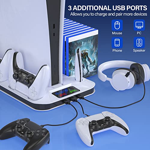 Zrzlmvp - PS5 Stand with Cooling Fan, Dual Controller Charger & USB Ports