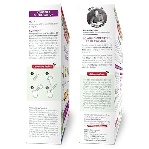 SUPERDIET-QUATUOR DIGESTION BIO-Bien-être du foie -Radis Noir Artichaut Chardon Marie Romarin-Fabrication Française-20 Ampoules de 15ml - Medaid International