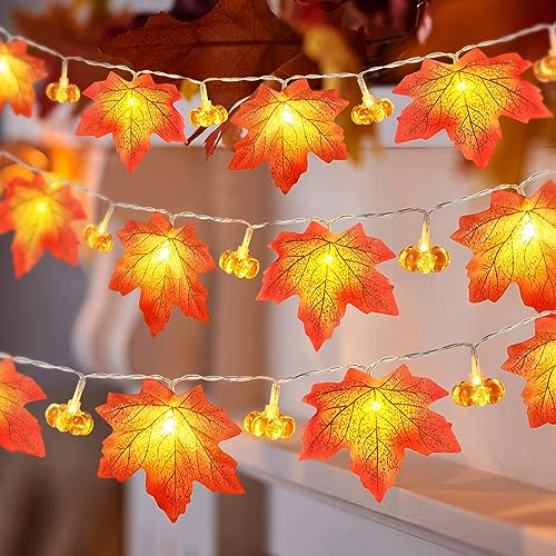 Binsuns - 3D Pumpkin Lights, Maple Leaf Garland, Fall Home Decor, Thanksgiving Harvest, Holiday Decoration