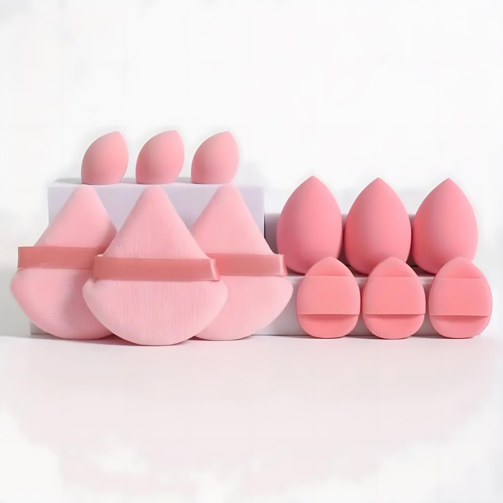 Makeup Sponge Set, 12 Pieces Latex Free Flawless Soft Setting, Beauty Blender Sponge Suitable for Liquid, Cream and Powder, Equipped with 3 Mini Beauty Sponges and 3 Mini Powder Puffs（Pink） - Medaid International