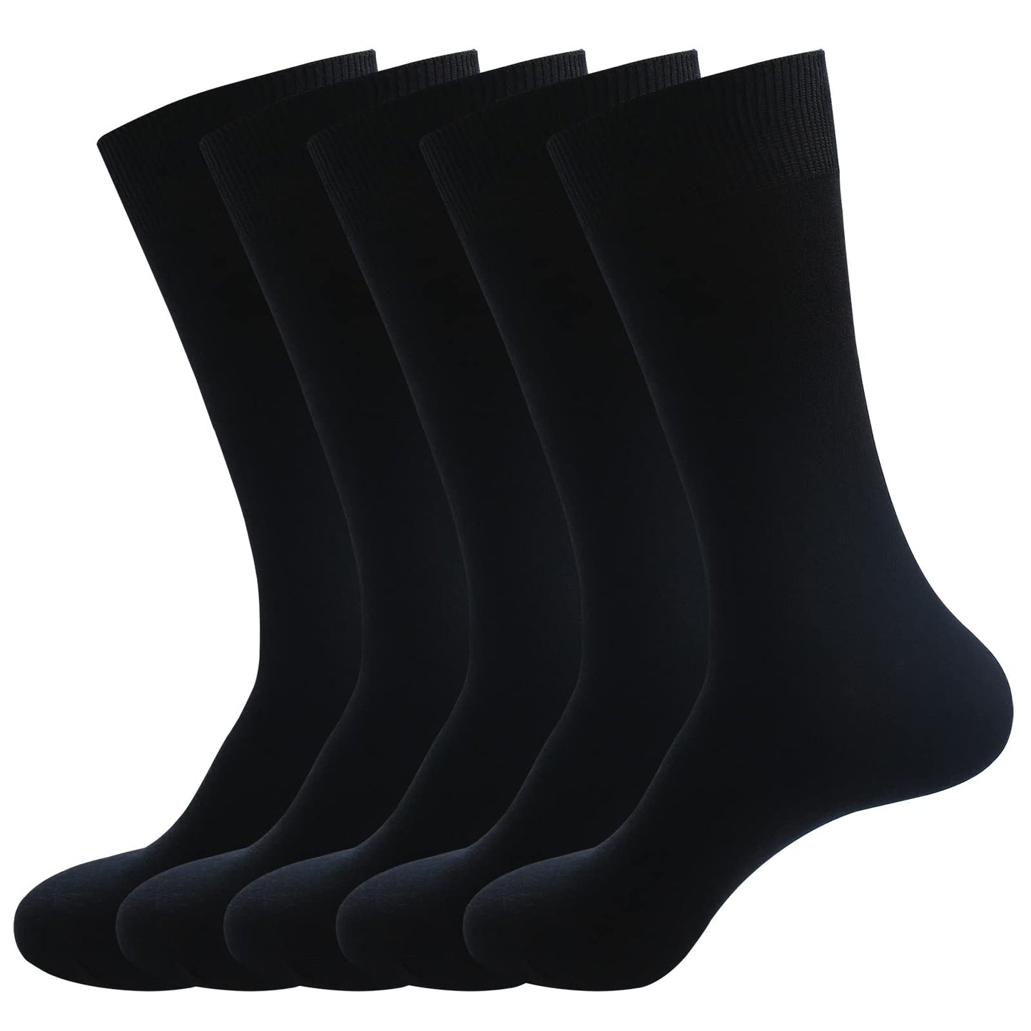 PUJANE Men's Dress Socks 5 Pairs Mens Cotton Calf Business Formal Soft Breathable Long Crew Casual Socks (Black Size L) - Medaid International