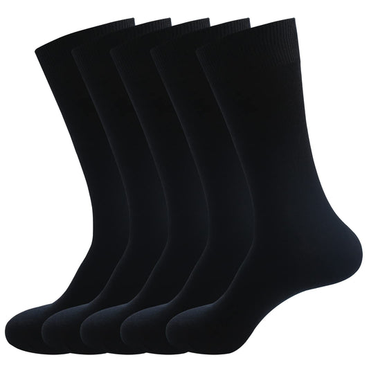 PUJANE Men's Dress Socks 5 Pairs Mens Cotton Calf Business Formal Soft Breathable Long Crew Casual Socks (Black Size L) - Medaid International