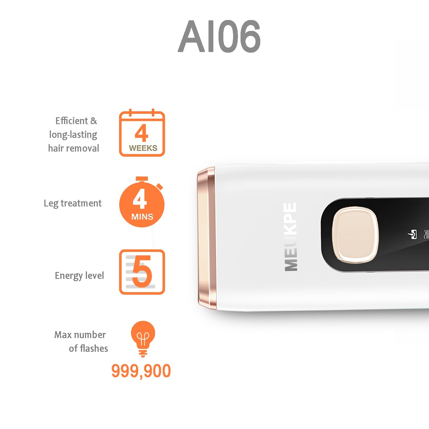 IPL Laser Hair Removal Device for Women Men at Home, Upgraded to 999,900 Flashes Permanent for Facial Legs Arms Bikini Line Whole Body Treatment (White Gold) - Medaid International