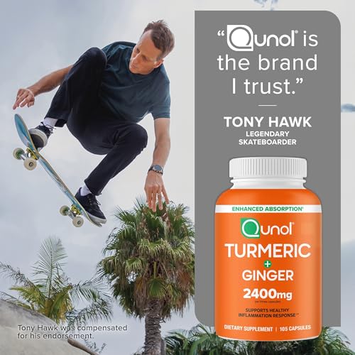 Qunol Turmeric Curcumin with Black Pepper & Ginger, 2400mg Turmeric Extract with 95% Curcuminoids, Extra Strength Supplement, Enhanced Absorption, Joint Support Supplement, 105 Count - Medaid International