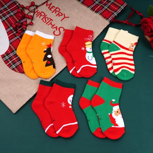 Nydotd 5 Paris Kids Christmas Winter Socks Thick Cotton Warm Crew Socks for Girls Boys Xmas Gift - Medaid International