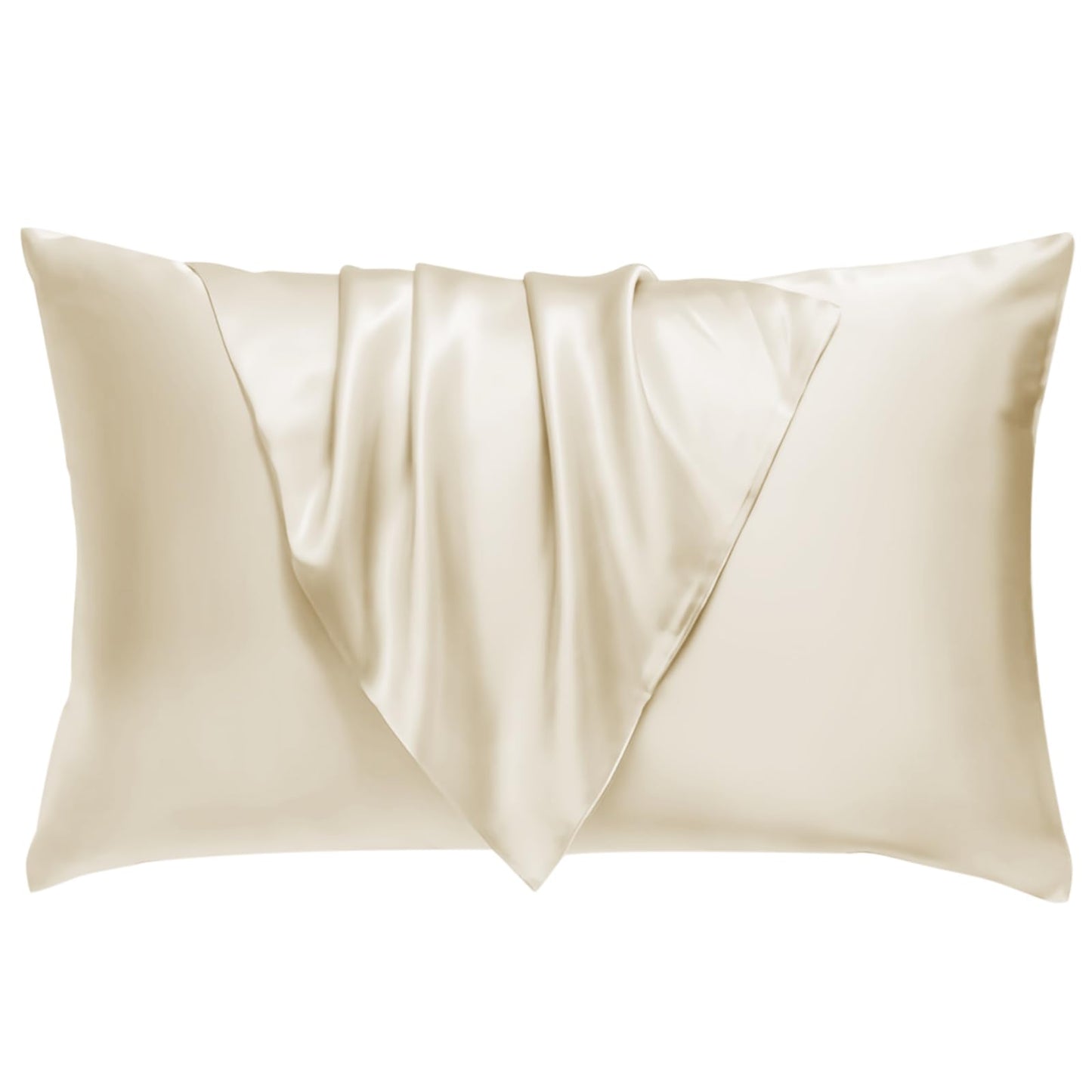 BHZ Satin Goose Down Feather Pillows King Size with Beige Satin Pillowcase for Hair and Skin, Cooling Pillow Cases Similar to Silk Pillow Cases, Christmas Decorative Gifts for Women, Mom Men - Medaid International