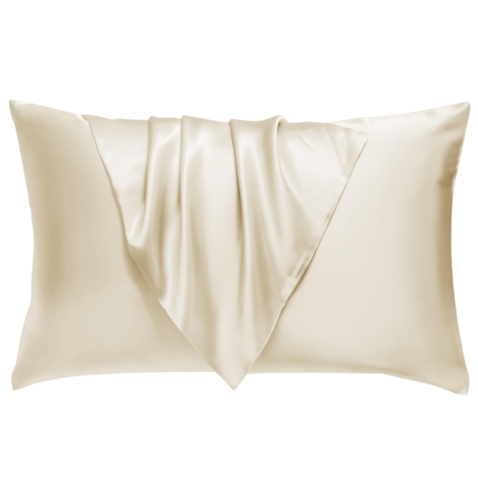 BHZ Satin Goose Down Feather Pillows King Size with Beige Satin Pillowcase for Hair and Skin, Cooling Pillow Cases Similar to Silk Pillow Cases, Christmas Decorative Gifts for Women, Mom Men - Medaid International