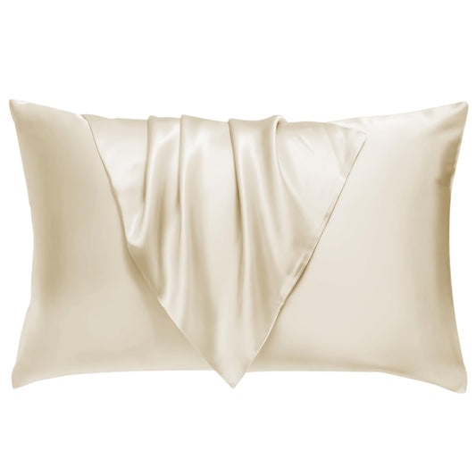 BHZ Satin Goose Down Feather Pillows King Size with Beige Satin Pillowcase for Hair and Skin, Cooling Pillow Cases Similar to Silk Pillow Cases, Christmas Decorative Gifts for Women, Mom Men - Medaid International