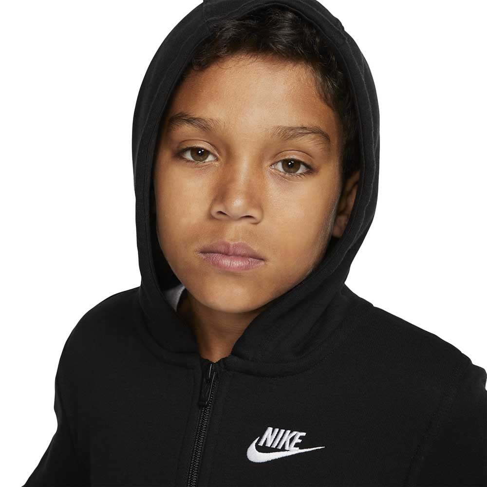Nike Boy's NSW Club Full Zip Hoodie, Black/Black/White, Large - Medaid International