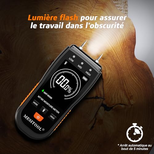 Mesitool - Pin Type Wood Moisture Meter with LCD Display for Walls & Firewood
