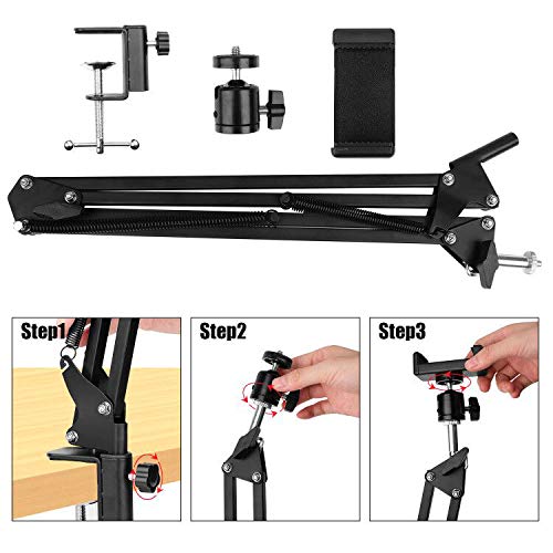 Overhead Video Stand Phone Holder Articulating Arm Phone Mount Table Top ChromLives Scissor Boom Arm Articulating Phone Stand Tablet Phone Holder for Streaming Phone Baking Crafting - Medaid International