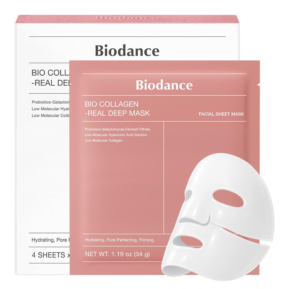 BIODANCE Bio-Collagen Real Deep Mask, Hydrating Overnight Hydrogel Mask, Pore Minimizing, Elasticity, Plumping Improvement, Korean Skincare, Stocking Stuffers for Teen Girls | 1.19oz(34g) x 4ea - Medaid International