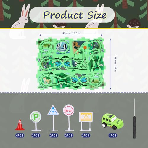 Boxob - 25 Piece Car Track Puzzle Toy Set, Educational Montessori Game Assembly for Kids, Battery-Free (Land Series)