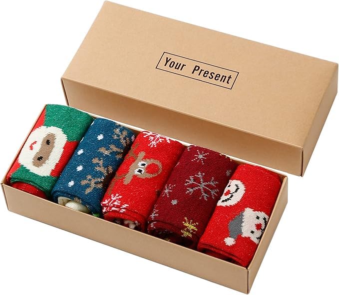 DVKKHD 5 Pairs Christmas Socks, Funny Christmas Socks for Women and Men, Unisex Winter Socks with Xmas Patterns, Warm and Cozy Socks Set, Xmas Gift for Family, Friends, Adults, Girls and Boys - Medaid International