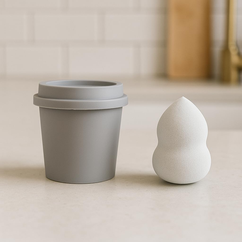 Travel Beauty Blender Sponge with Case - Soft, Compact, and Perfect for Flawless On-the-Go Makeup (GRAY) - Medaid International