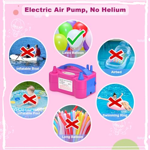 IDAODAN Electric Balloon Pump, Portable Electric Balloon Blower Machine Balloon Air Pump Dual Nozzle Rose Red 110V 600W Balloon Inflator for Party Decorations|B0DTT52MDK