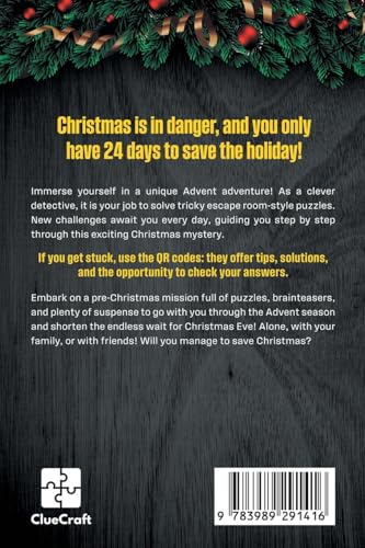 The Escape Room Advent Calendar: A Christmas Crime to Solve - 24 Days to Save Christmas - An Advent Riddle Book for Adults - Medaid International
