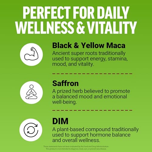 FORCE FACTOR Perfect Maca, Maca Root and DIM Supplement with Saffron to Boost Energy and Mood, with Yellow and Black Maca, Vitamins, Minerals, and Antioxidants, Dark Cherry Flavor, 60 Soft Chews - Medaid International