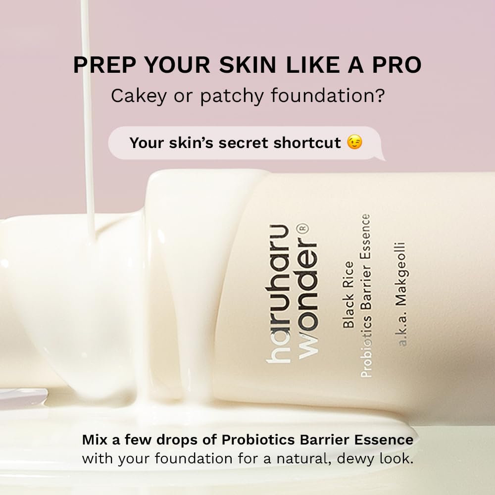 haruharu Wonder Black Rice Probiotics Barrier Essence, Skin Flooding & Layering, Strengthens Skin Barrier, Moisturizes, Glowy Radiant Skin, Ceramide & Panthenol, Holiday Stocking Stuffer, 4.05 fl.oz - Medaid International