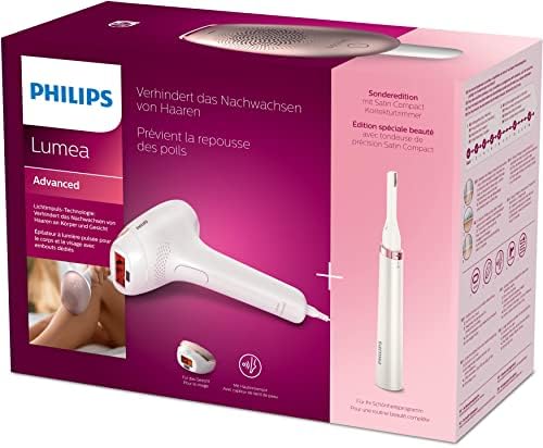 PHILIPS Lumea Advanced IPL Hair Removal Device with 2 Attachments for Face and Body + Complimentary Facial Hair Remover, Compact Touch-Up Trimmer - BRI921/00 [comes with UK Plug] - 3 months of hair-free smooth skin - Medaid - Lebanon