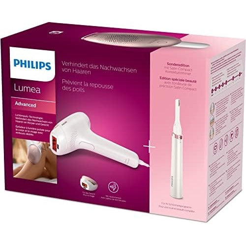 PHILIPS Lumea Advanced IPL Hair Removal Device with 2 Attachments for Face and Body + Complimentary Facial Hair Remover, Compact Touch-Up Trimmer - BRI921/00 [comes with UK Plug] - 3 months of hair-free smooth skin - Medaid - Lebanon