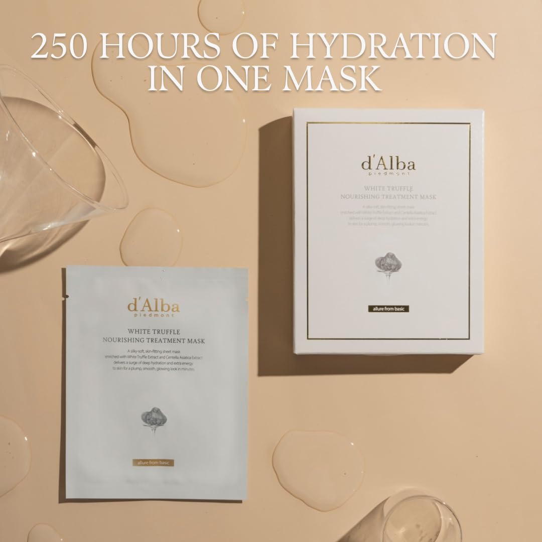 d'alba Piedmont Italian White Truffle Nourishing Mask 5pcs, Vegan Skincare, Nourishing Sheet Mask for Dry and Tired Skin, Deep Hydration, Korean Skin Care - Medaid International