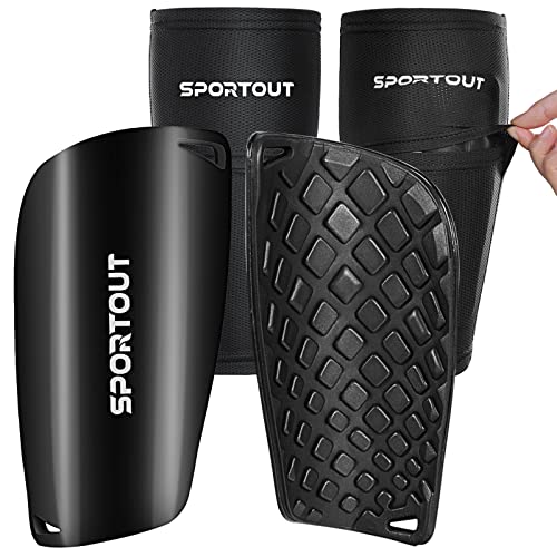 Sportout - Football Shin Guards for Adults & Kids, Padded Ankle Protection, High Elastic Sleeve