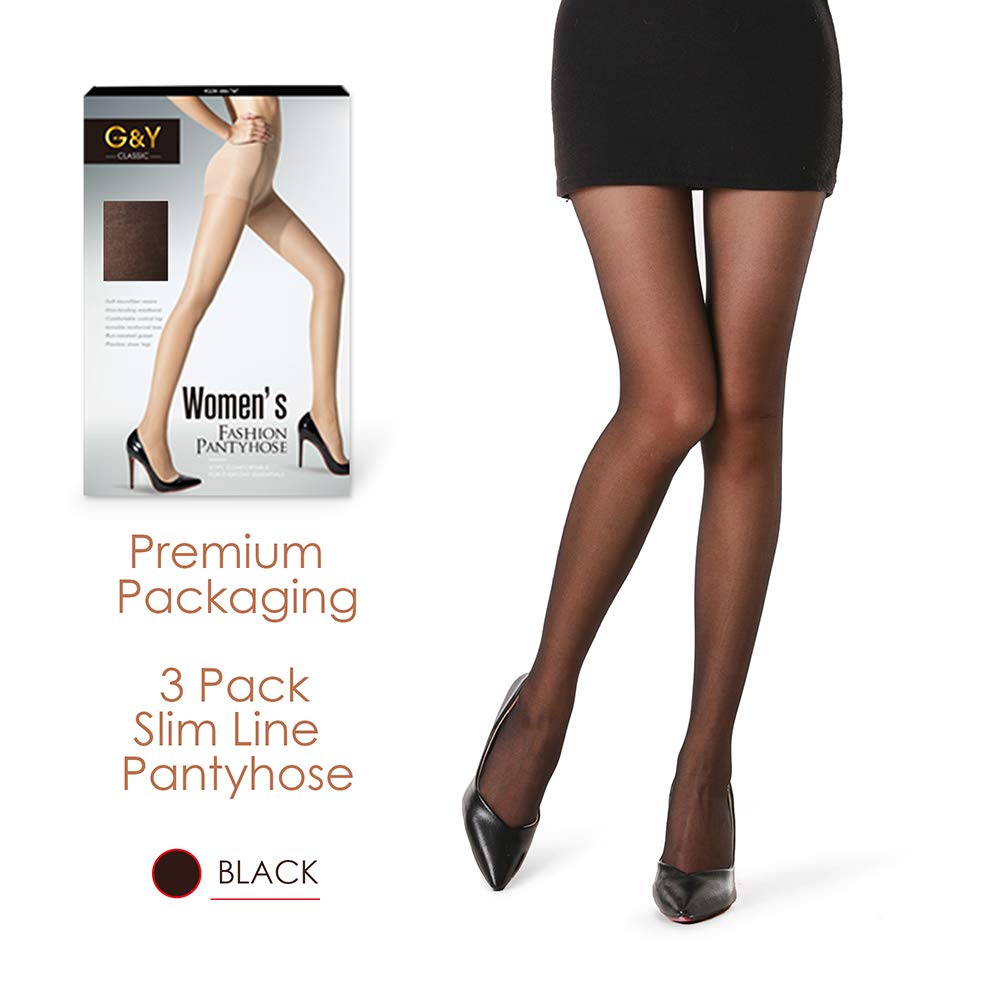 G&Y 3 Pairs Women's Sheer Tights - 20D Control Top Pantyhose with Reinforced Toes(Black, S) - Medaid International