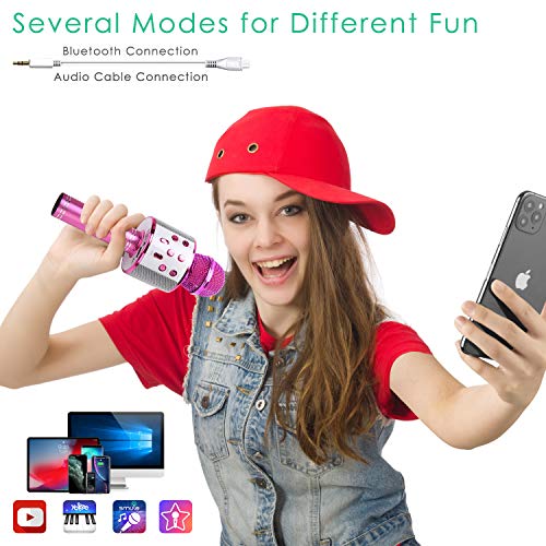 KIDWILL - Wireless Bluetooth Karaoke Microphone for Kids - Hot Pink