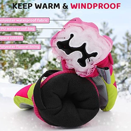 Homord - Waterproof Children's Ski Gloves, Warm Thinsulate Mittens for 4-14 Years
