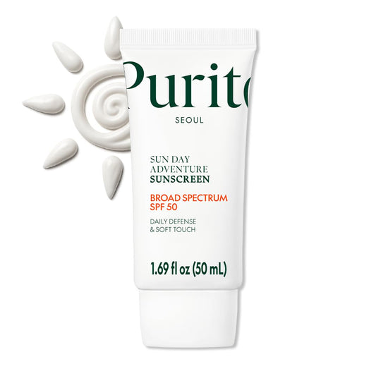PURITO Sun Day Adventure Korean Sunscreen Smoothest and Lightest Texture Broad Spectrum SPF 50 UVA & UVB Protection No White Cast Oil Free For All Skin Types Vegan Daily Skin Care 50ml, 1.69 fl.oz - Medaid International