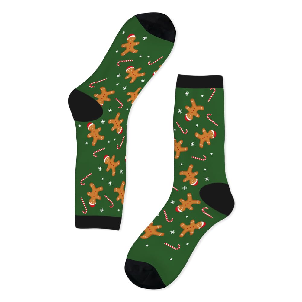 AOYEGO Xmas Candy Funny Socks Christmas Gingerbread Man Snowflake Star Green Novelty Casual Crew Socks Contrast Color Design For Women Men Gift - Medaid International