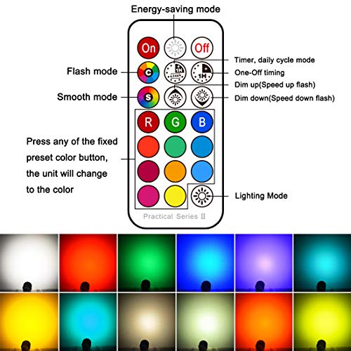 Jayool - Dimmable GU10 LED Light Bulbs, RGB + Warm White, Remote Control, Timer