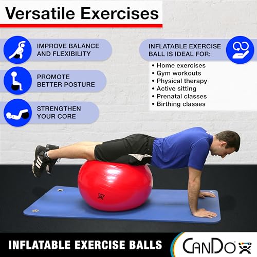 CanDo - Blue Non-Slip PVC Inflatable Exercise Ball, 12" Diameter, 300 lbs Capacity