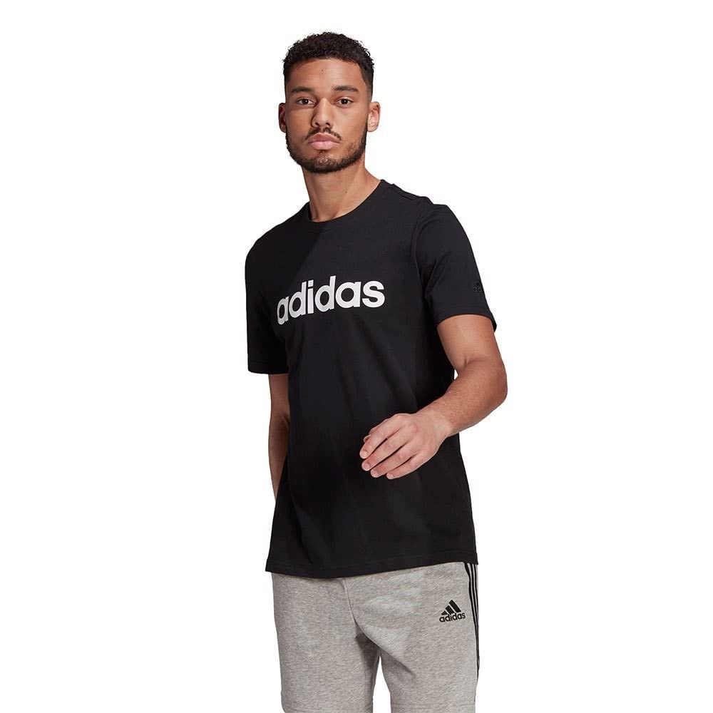 adidas Essentials Linear Logo Mens Short Sleeve Cotton T-Shirt Black/White - M - Medaid International