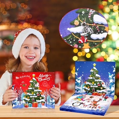 2025 Christmas Advent Calendar Bracelets for Girls 24 Days Xmas, Countdown Calendar DIY Jewelry Making Kit Gift, 22 Charm Beads 2 Bracelets for Kids Teens Women - Medaid International