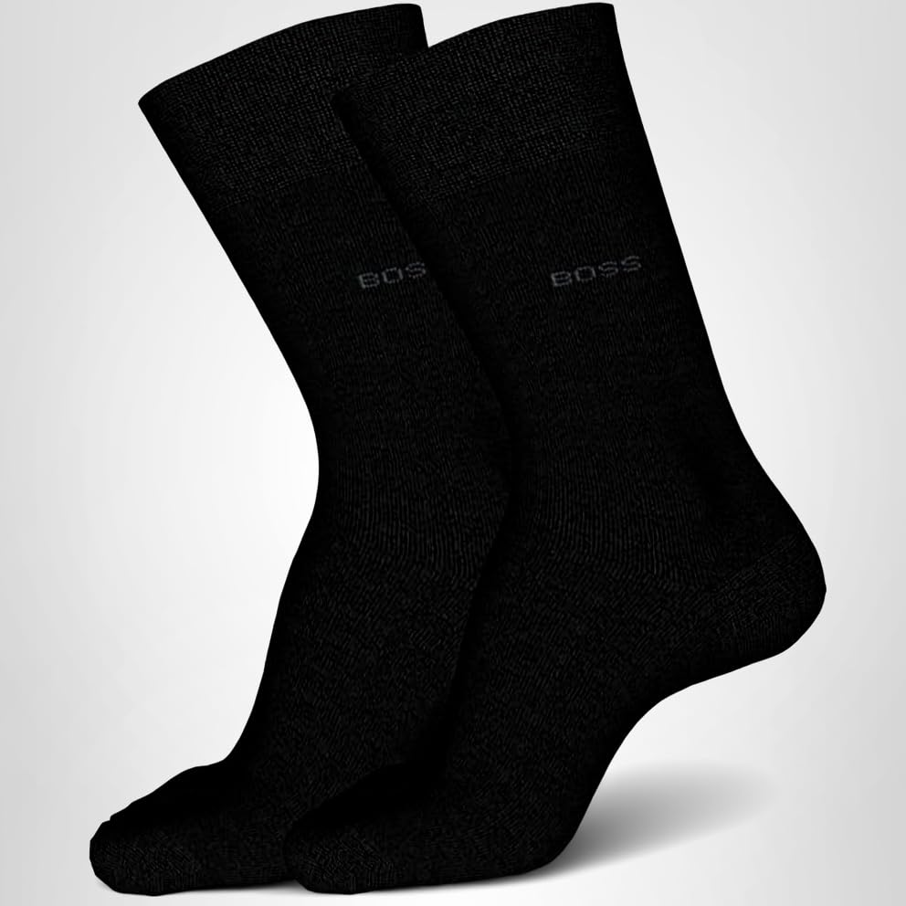 BOSS HUGO Men's 2-Pack solid mercerized cotton dress sock Sockshosiery, black, 7-13 - Medaid International