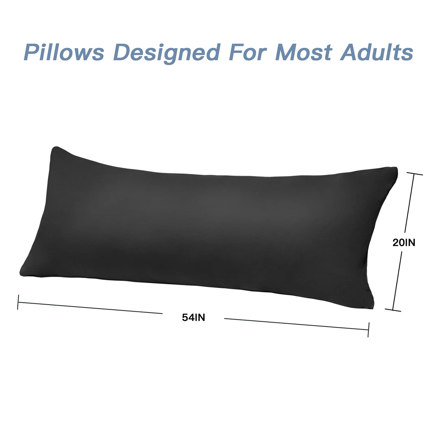 DOWNCOOL Luxury Full Body Pillow Insert with Fiber Cover - Ultra Soft Body Pillow for Sleeping - Breathable Long Bed Pillow Insert, 20"x54"(Black, with Cover) - Medaid International